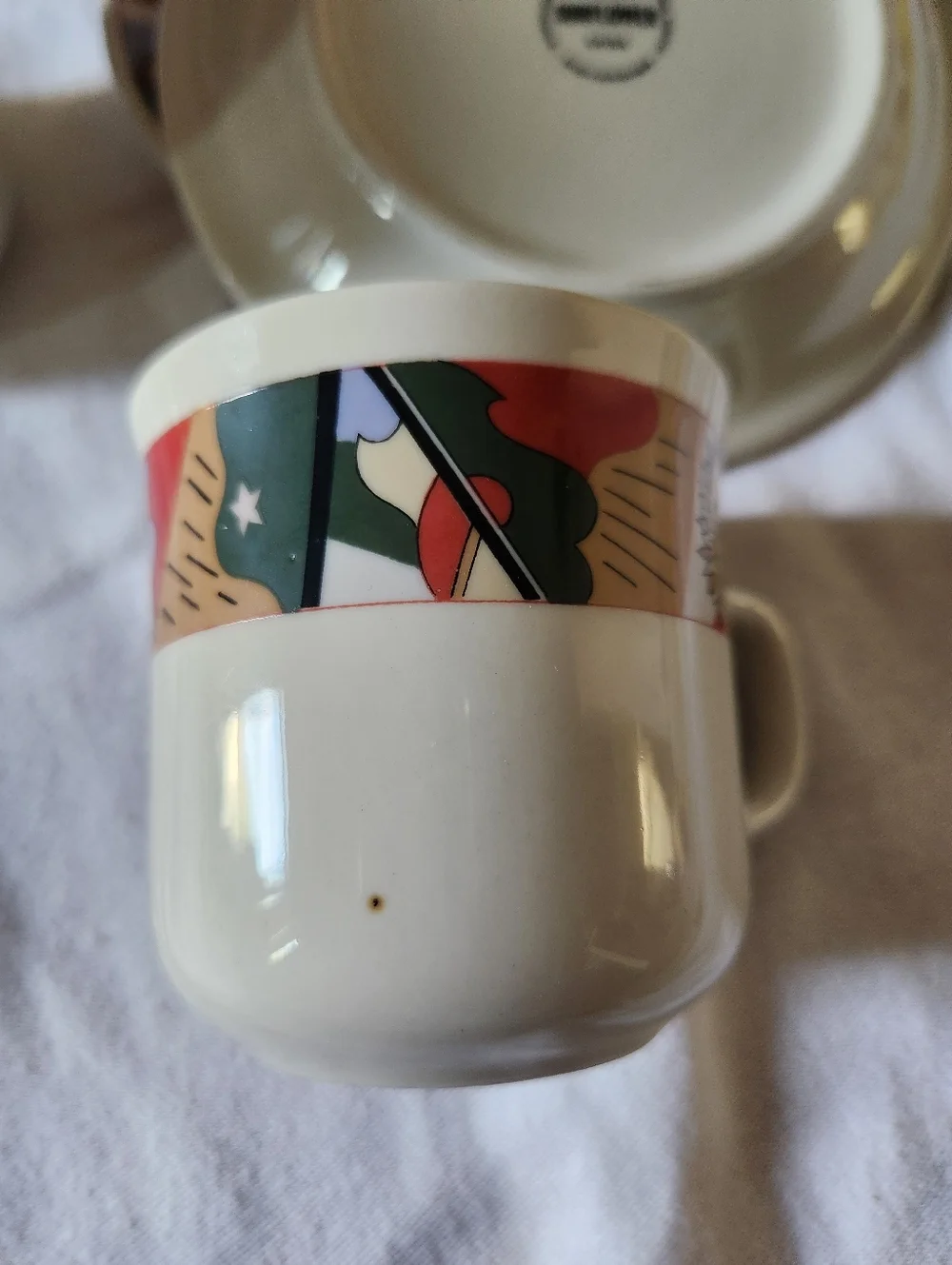 Vintage SUNFLOWER Abstract Espresso Cups Saucer Geometric Sun Print Celestial